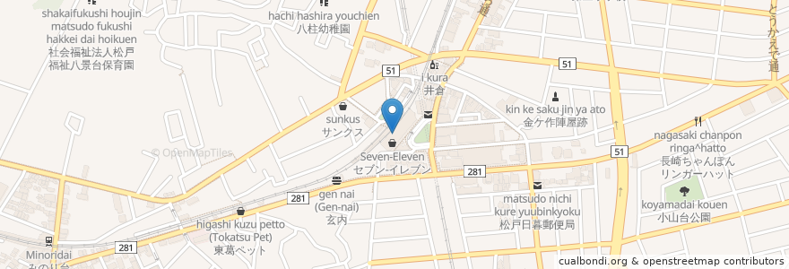 Mapa de ubicacion de Caffe Veloce en Japan, Präfektur Chiba, 松戸市.