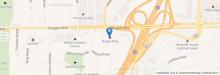 Mapa de ubicacion de Burger King en Stati Uniti D'America, California, Placer County, Roseville.