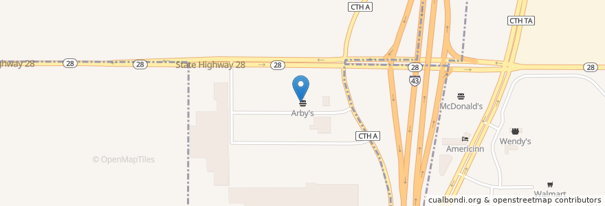 Mapa de ubicacion de Arby's en United States, Wisconsin, Sheboygan County, Kohler.