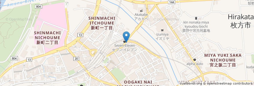 Mapa de ubicacion de モスバーガー 枚方市駅店 en Japan, Osaka Prefecture, Hirakata.