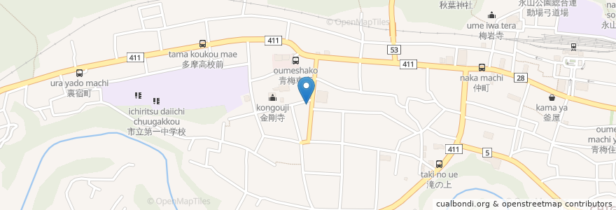 Mapa de ubicacion de 天ケ瀬町自治会館 en ژاپن, 東京都, 青梅市.