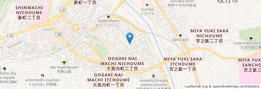 Mapa de ubicacion de 馬肉料理専門店 馬桜 en Япония, Осака, 枚方市.