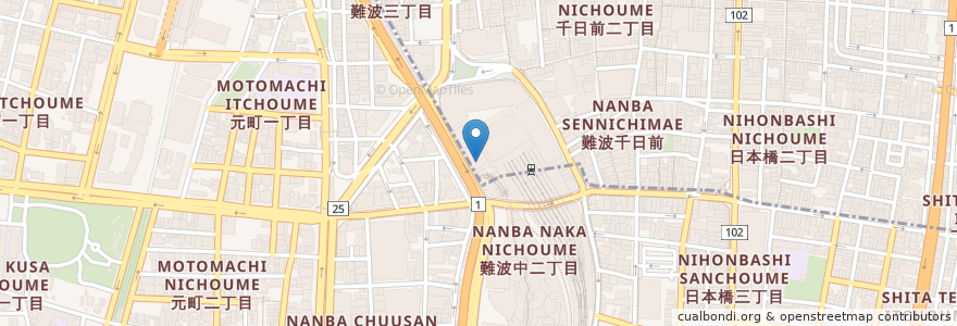 Mapa de ubicacion de 金山眼科 en Japan, Osaka Prefecture, Osaka, Naniwa Ward.
