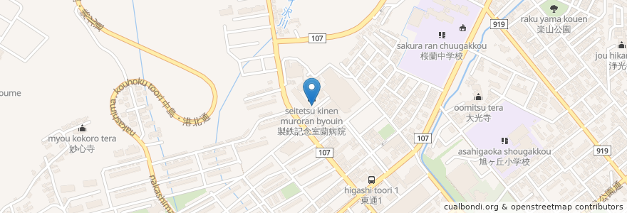 Mapa de ubicacion de 製鉄記念室蘭病院 駐車場 第１ en Japan, 北海道, 胆振総合振興局, 室蘭市.