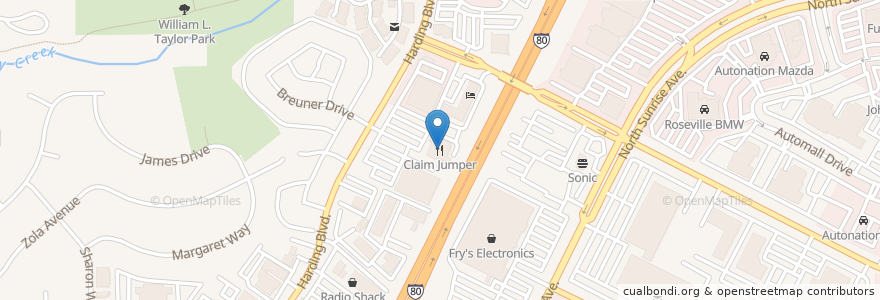 Mapa de ubicacion de Claim Jumper en 미국, 캘리포니아주, Placer County, Roseville.