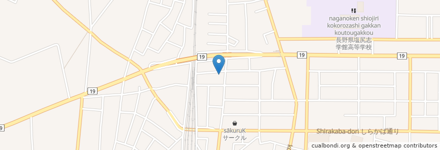 Mapa de ubicacion de しいな医院 en 日本, 长野县, 塩尻市.