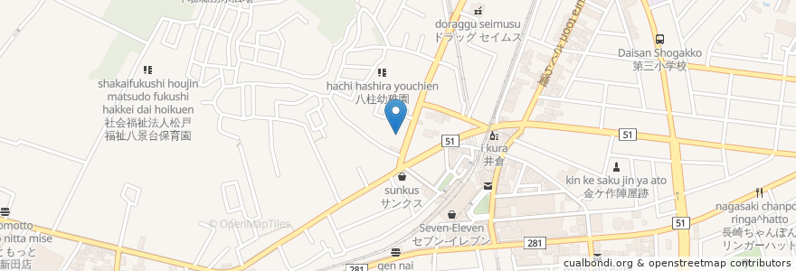 Mapa de ubicacion de ヤックス en اليابان, 千葉県, 松戸市.