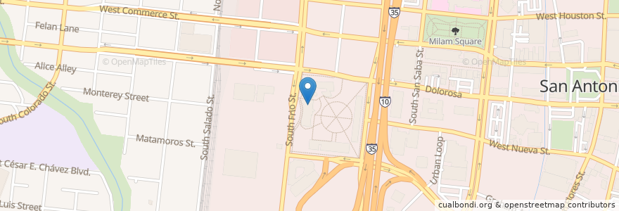 Mapa de ubicacion de Grille Works en الولايات المتّحدة الأمريكيّة, تكساس, مقاطعة بيكسار, سان أنطونيو.