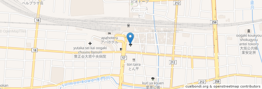 Mapa de ubicacion de 駅前薬局 en 日本, 岐阜県, 大垣市.