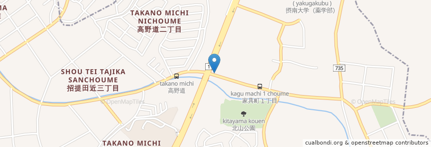 Mapa de ubicacion de ラーメン東大 枚方家具団地店 en Japan, Kyoto Prefecture, Hirakata, Yawata.