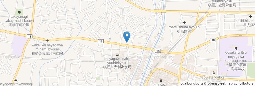 Mapa de ubicacion de 居酒屋あんまー en Japonya, 大阪府, 寝屋川市.