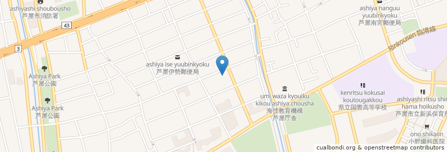 Mapa de ubicacion de 木口 記念会館 en Japonya, 兵庫県, 芦屋市.