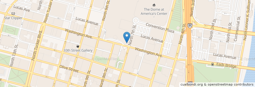 Mapa de ubicacion de Center Cafe en Соединённые Штаты Америки, Миссури, City Of Saint Louis, St. Louis.