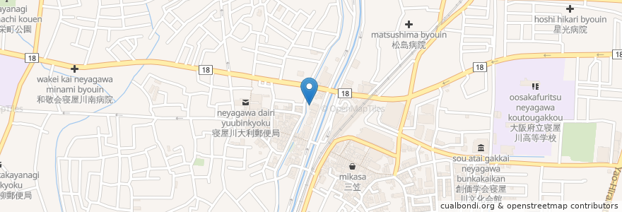 Mapa de ubicacion de ファルコ はやぶさ薬局 en 日本, 大阪府, 寝屋川市.