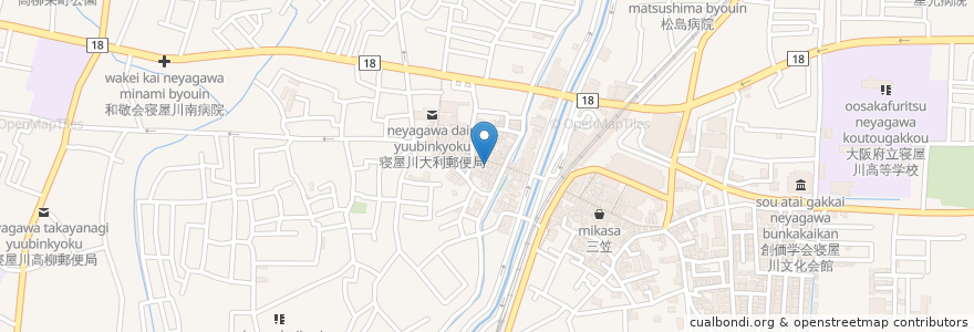 Mapa de ubicacion de にしうら耳鼻咽喉科 en Япония, Осака, 寝屋川市.