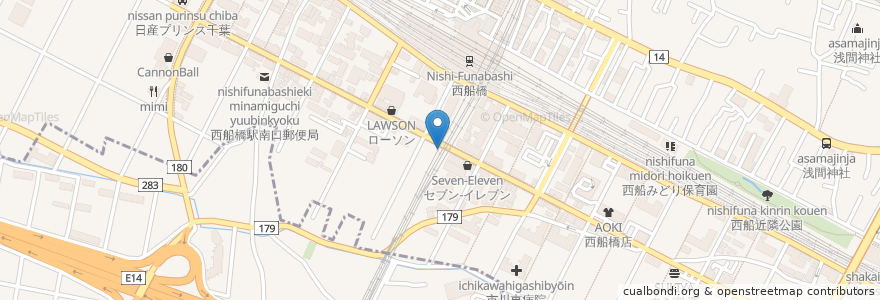 Mapa de ubicacion de 鳥メロ en Japon, Préfecture De Chiba, 船橋市.