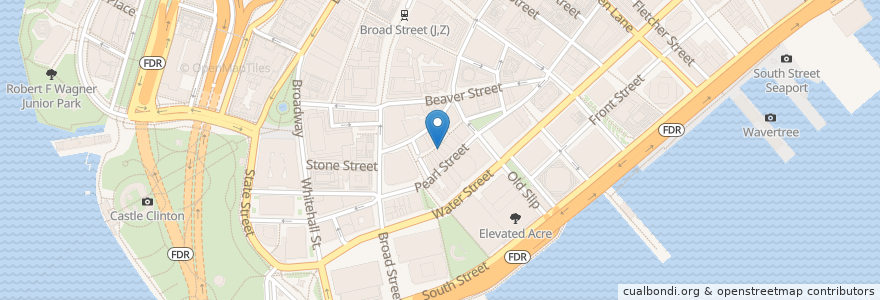 Mapa de ubicacion de Stone Street Tavern en Соединённые Штаты Америки, Нью-Йорк, Нью-Йорк, Округ Нью-Йорк, Manhattan Community Board 1.