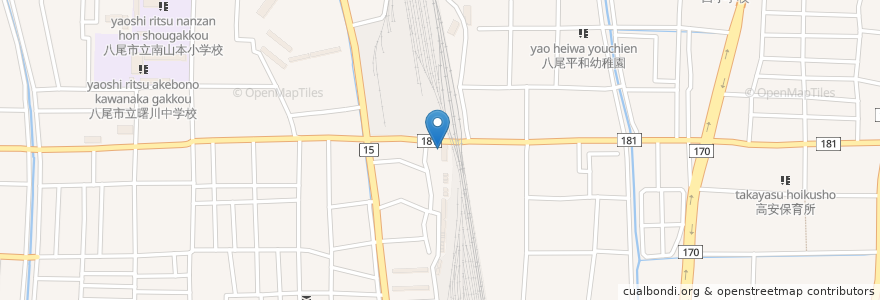 Mapa de ubicacion de キリン薬局 en 日本, 大阪府, 八尾市.
