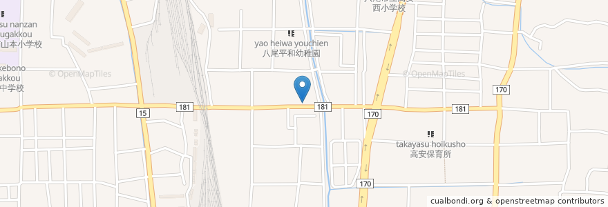 Mapa de ubicacion de 鶴山寿司 en اليابان, أوساكا, 八尾市.