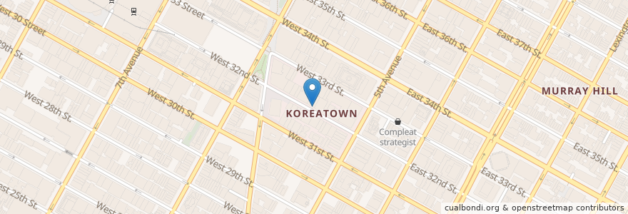 Mapa de ubicacion de New Wonjo en 美利坚合众国/美利堅合眾國, 纽约州 / 紐約州, 纽约, 纽约县, Manhattan, Manhattan Community Board 5.