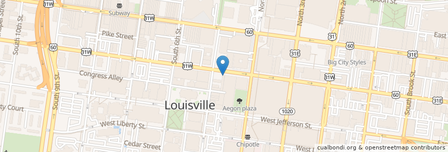 Mapa de ubicacion de Dish on Market en Соединённые Штаты Америки, Кентукки, Jefferson County, Louisville.