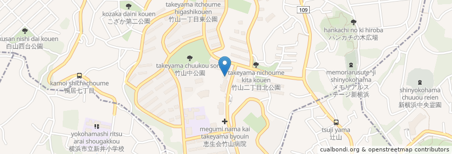 Mapa de ubicacion de 竹山団地歯科 en 일본, 가나가와현, 요코하마시.