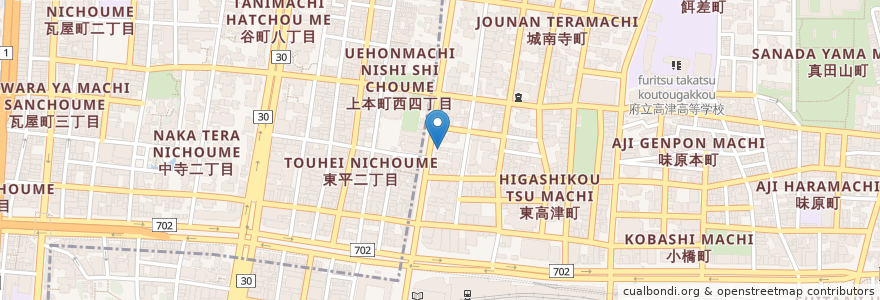 Mapa de ubicacion de サイカラーメン en Japan, 大阪府, Osaka, 天王寺区, 中央区.