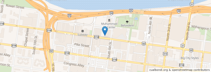 Mapa de ubicacion de Robyn's Nest Bourbon Bistro en Соединённые Штаты Америки, Кентукки, Jefferson County, Louisville.