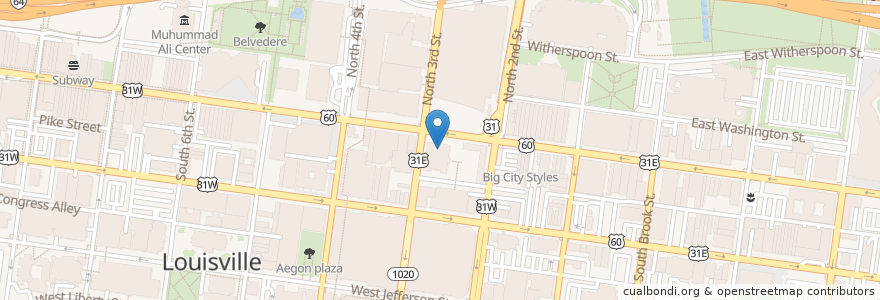 Mapa de ubicacion de Queue Cafe en United States, Kentucky, Jefferson County, Louisville.