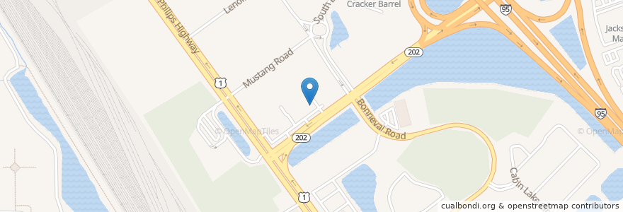 Mapa de ubicacion de Waffle House en Amerika Birleşik Devletleri, Florida, Duval County, Jacksonville.