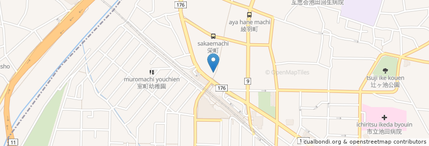 Mapa de ubicacion de 池田本店 en 日本, 大阪府, 池田市.