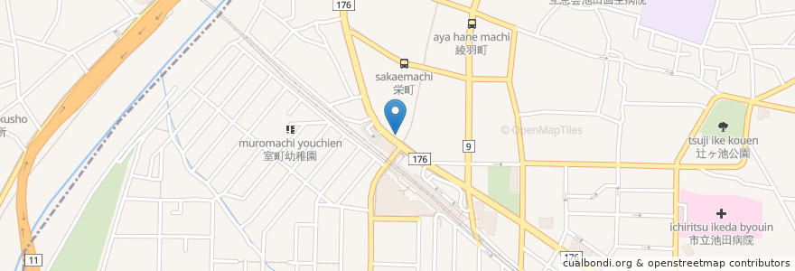Mapa de ubicacion de 電撃屋台クラッシュ en Japão, 大阪府, 池田市.