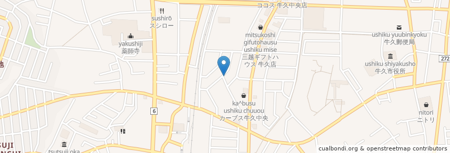 Mapa de ubicacion de 牛久本町郵便局 en Japan, 茨城県, 牛久市.