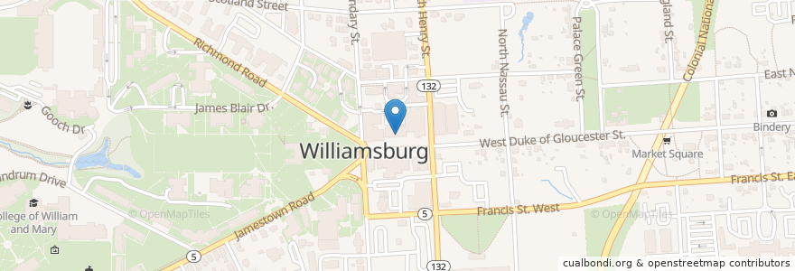 Mapa de ubicacion de The Williamsburg Winery Tasting Room and Wine Bar en Estados Unidos De América, Virginia, Williamsburg.