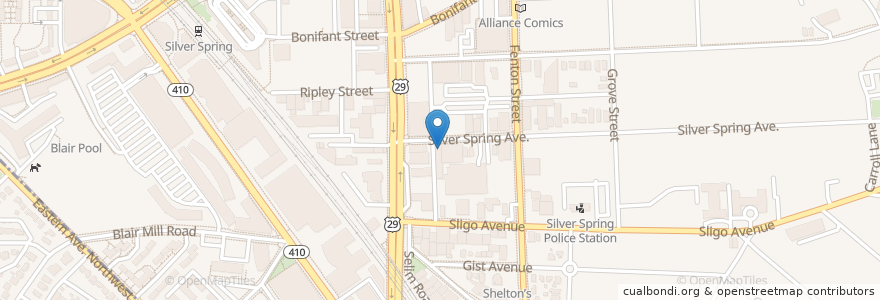 Mapa de ubicacion de Kaldi's Social House en Stati Uniti D'America, Maryland, Montgomery County, Silver Spring.