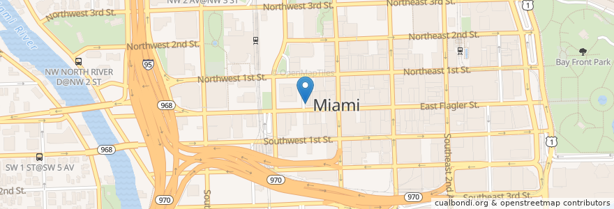 Mapa de ubicacion de Starbucks en Amerika Birleşik Devletleri, Florida, Miami-Dade County, Miami.