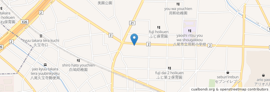 Mapa de ubicacion de 半九郎稲荷大明神 en Japonya, 大阪府, 八尾市.