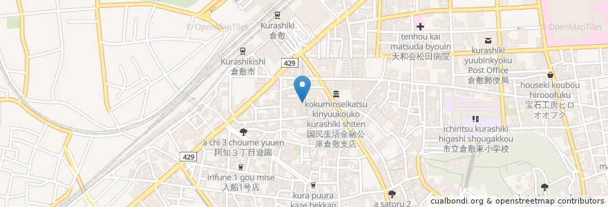 Mapa de ubicacion de 阿知版画工房 en Japan, Okayama Prefecture, Kurashiki.