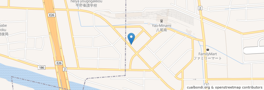 Mapa de ubicacion de 紀陽銀行 八尾南支店 en Japon, Préfecture D'Osaka, 八尾市.