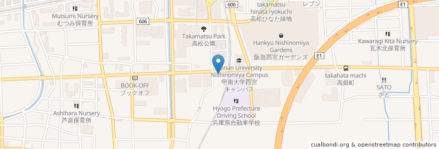 Mapa de ubicacion de ひばり珈琲 en Japan, Hyogo Prefecture, Nishinomiya.
