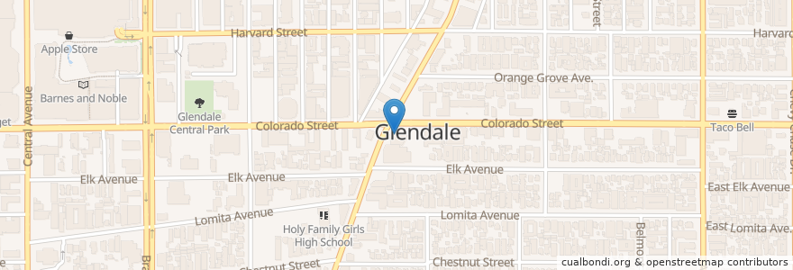 Mapa de ubicacion de Los Angeles Federal Credit Union - Glendale Branch en Estados Unidos Da América, Califórnia, Los Angeles County, Glendale.