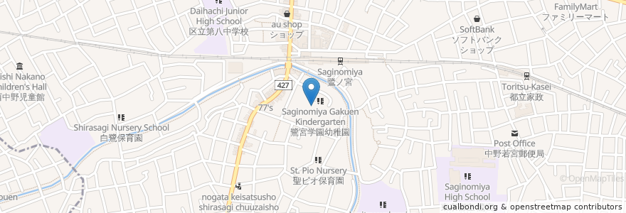 Mapa de ubicacion de 福蔵院 en Japan, 東京都, 中野区.