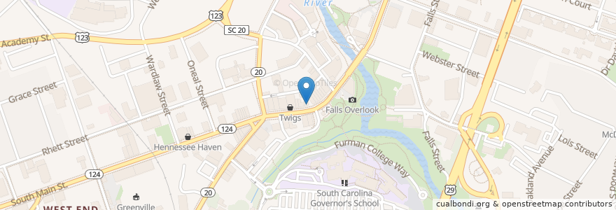 Mapa de ubicacion de Blueberry Frog fro yo en Estados Unidos Da América, Carolina Do Sul, Greenville County, Greenville.