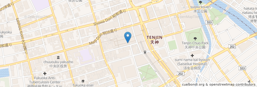 Mapa de ubicacion de Cafeサン フカヤ en Japón, Prefectura De Fukuoka, 福岡市, 中央区.