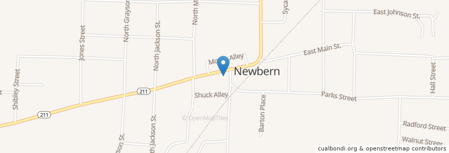 Mapa de ubicacion de Newbern City Hall en Amerika Syarikat, Tennessee, Dyer County, Newbern.