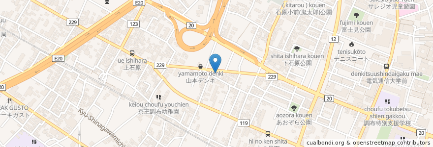 Mapa de ubicacion de 鶴の湯 en Japonya, 東京都, 調布市.