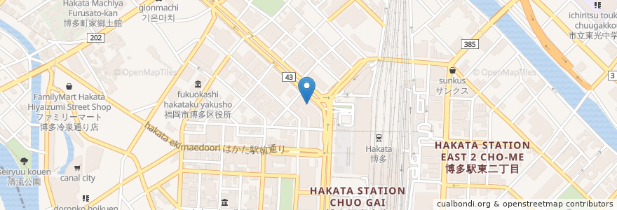 Mapa de ubicacion de 大地のうどん en Japón, Prefectura De Fukuoka, 福岡市, 博多区.
