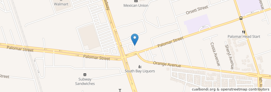 Mapa de ubicacion de Hermanos Taco Shop en アメリカ合衆国, カリフォルニア州, San Diego County, Chula Vista.