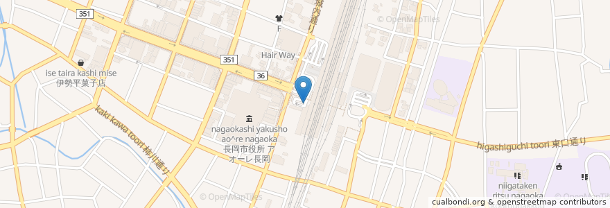 Mapa de ubicacion de 長岡駅大手口地下自転車駐車場 en اليابان, 新潟県, 長岡市.