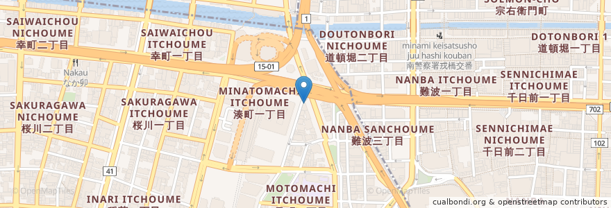 Mapa de ubicacion de 焼肉 力丸 なんば湊町店 en 日本, 大阪府, 大阪市.
